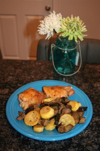 Sauteed Squash with Roasted Chicken Thighs